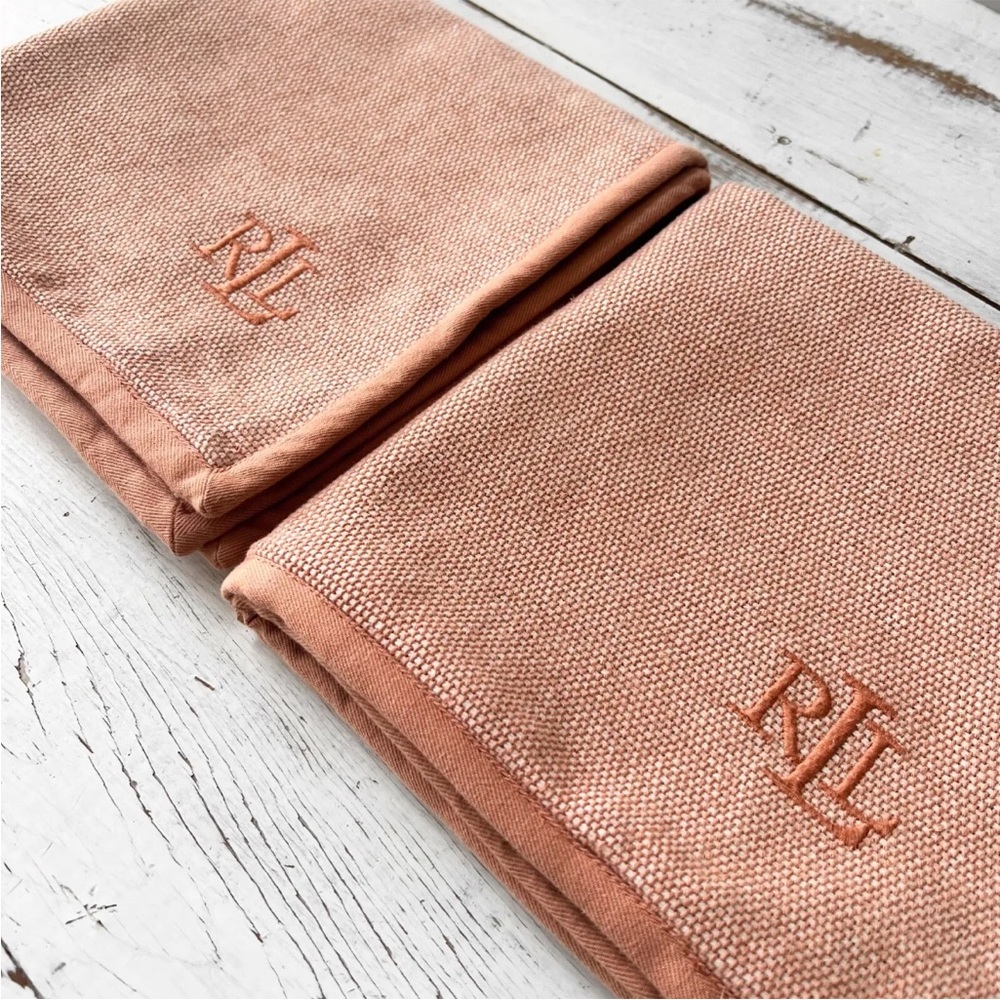 NWT 2 Ralph Lauren 20" LOGO Square Throw PILLOW Covers RLL dusty Rose Orange - Picture 7 of 8